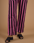 Black Stripe Work Pants - Bubblegum Pink