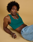 Contrast Stitch Mini Tank in Hunter Green worn by Jerrod
