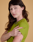 Organic Vintage Tee in Gross Green shoulder close up