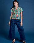 Alex is 5’8” and wearing P Quilt Print Pantry Button-Up