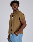 Pantry Button-Up in Desert Brown angled front view on Isaac