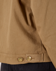 Mechanic Jacket in Desert Brown custom brass snaps close up