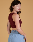 Mini Tank in Red Wine angled back view on Alex