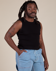 Angled front view of Muscle Tee in Basic Black on Demi