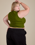 Angled front view of Muscle Tee in Summer Olive on Juliet