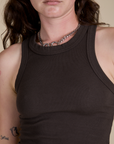 Racerback Tank in Espresso Brown front close up on Alex