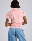 Pantry Button-Up in Baby Pink back view on Kira