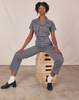 Petite Short Sleeve Jumpsuit - Washed Grey