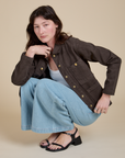 Denim Work Jacket in Espresso Brown worn by Alex