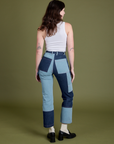 Back view of Mismatched Denim Carpenter Jeans and Cropped Tank in Vintage Tee White on Alex