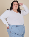 Long Sleeve Baby Tee in Vintage Tee Off-White angled front view on Sam