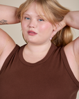 Muscle Tee in Fudgesicle Brown front close up on Juliet