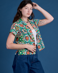 Angled front view of Quilt Print Pantry Button-Up on Alex