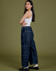 Denim Drop Pocket Pants in Dark Wash side view on Anjaline