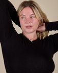 Long Sleeve Baby Tee in Basic Black front close up on Lish