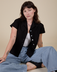 Pantry Button-Up in Basic Black worn by Alex