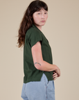 Side view of Pantry Button-Up in Swamp Green on Alex