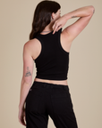 Racerback Tank in Black back view on Alex