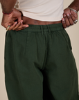 Back view close up of Heavyweight Trousers in Swamp Green on Jerrod
