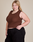 Angled front view of Muscle Tee in Fudgesicle Brown on Juliet
