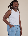 Angled front view of Muscle Tee in Vintage Tee White on Demi