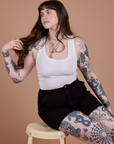 Classic Work Shorts in Basic Black and Cropped Tank in Vintage Tee White on Sydney