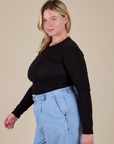 Long Sleeve Baby Tee in Basic Black side view on Lish