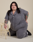 Short Sleeve Jumpsuit in Washed Grey worn by Sam
