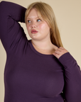 Close up of Juliet in the Nebula Long Sleeve Baby Tee