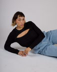 Tiara wearing the Black Porthole Long Sleeve Tee