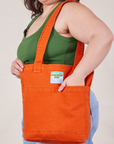 Everyday Tote Bag in Burnt Orange worn by model