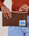 Pencil Pouch in Fudgesicle Brown held by model