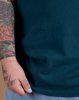 Burly Tee in Lagoon close up on Sam