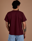 Burly Tee in Red Wine back view on Jesse