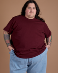 Sam is 5'10" and wearing 2XL Burly Tee in Red Wine