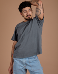 Jesse is wearing Burly Tee in Washed Grey