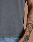 Burly Tee in Washed Grey close up on Jesse