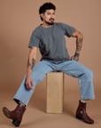 Burly Tee in Washed Grey and light wash Carpenter Jeans worn by Jesse