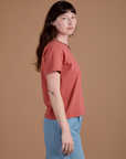 Burly Tee in Raspberry Sorbet side view on Alex