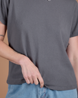 Burly Tee in Washed Grey close up on Alex