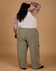 Corduroy Drop Pocket Cargo Pants in Khaki Grey back view on Sam