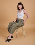 Corduroy Drop Pocket Cargo Pants in Khaki Grey and Cropped Tank in Vintage Tee White on Alex