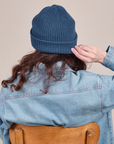Back view of Ribbed Beanie in French Blue on Alex