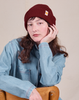 Red Wine Ribbed Beanie on Alex