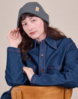 Slate Grey Ribbed Beanie on Alex