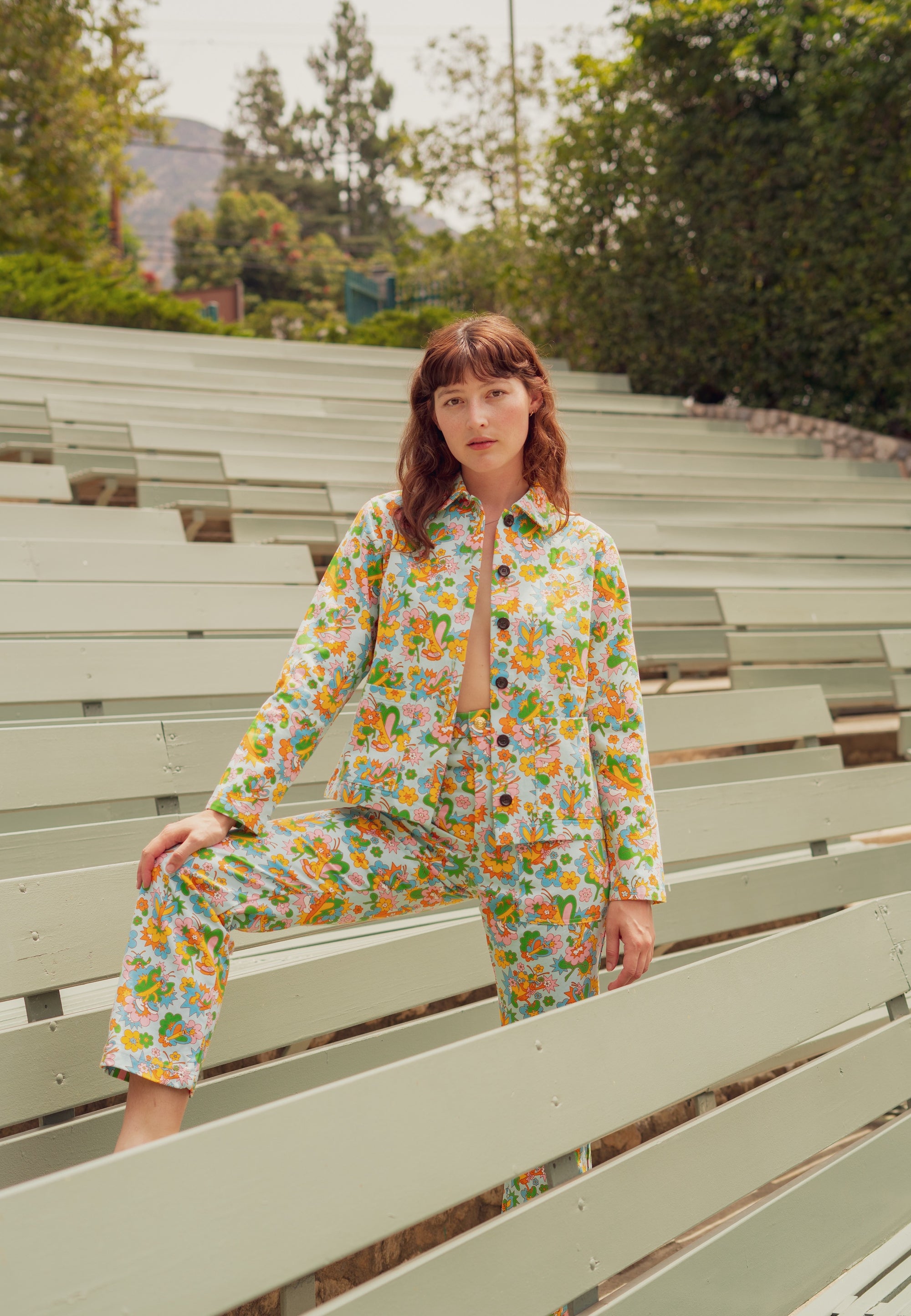 Alexandra Sky wearing Work Jacket and matching Work Pants in Butterfly Bash