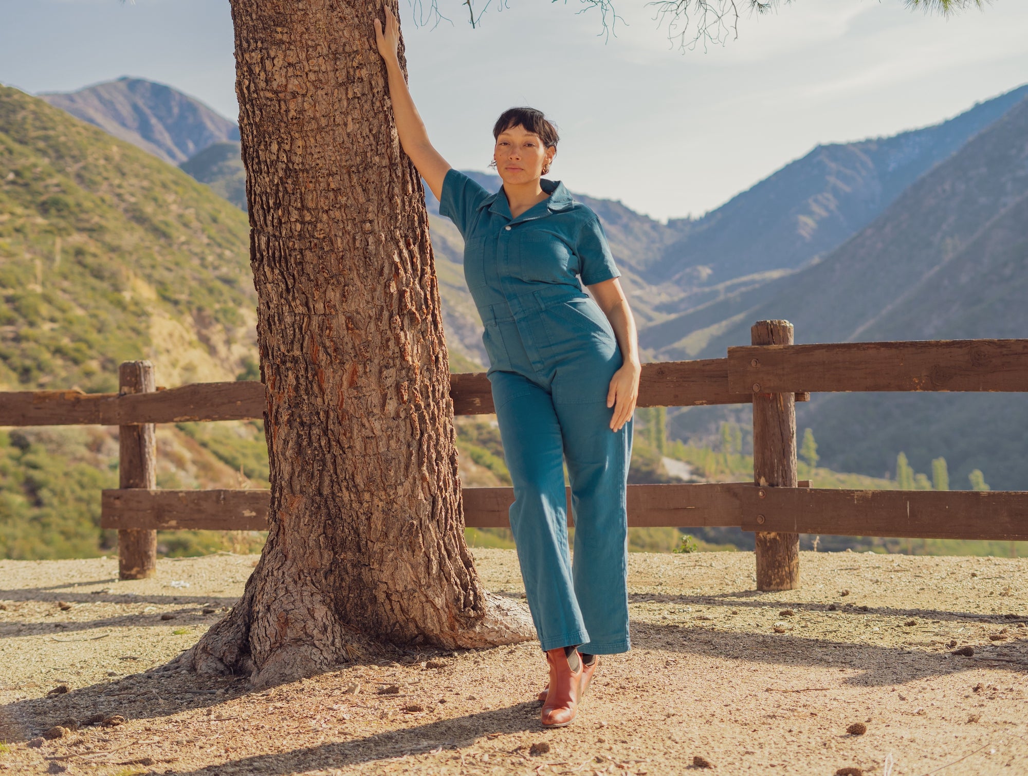Tiara Jackson wearing Short Sleeve Jumpsuit in Marine Blue