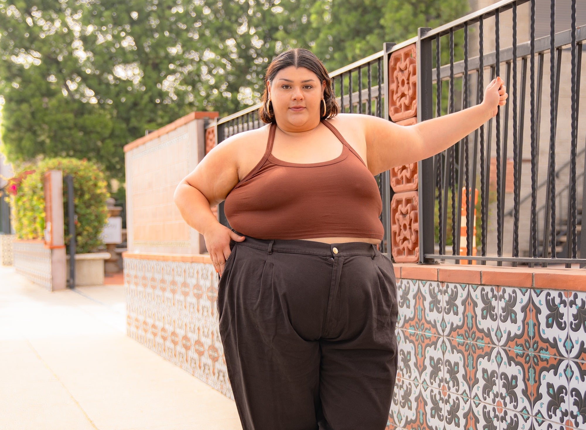 Sarita Halter Top in Fudgesicle Brown and Heritage Trousers in Espresso Brown