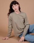 Long Sleeve Burly Tee in Khaki Grey on Alex