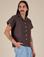 Anthony is 5’6” and wearing S Pantry Button-Up in Espresso Brown